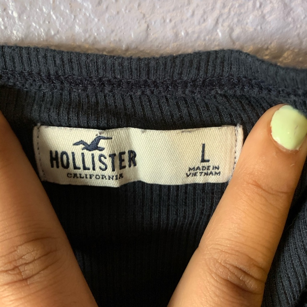 Navy blue off shoulder long sleeve crop top - Picture 3 of 4
